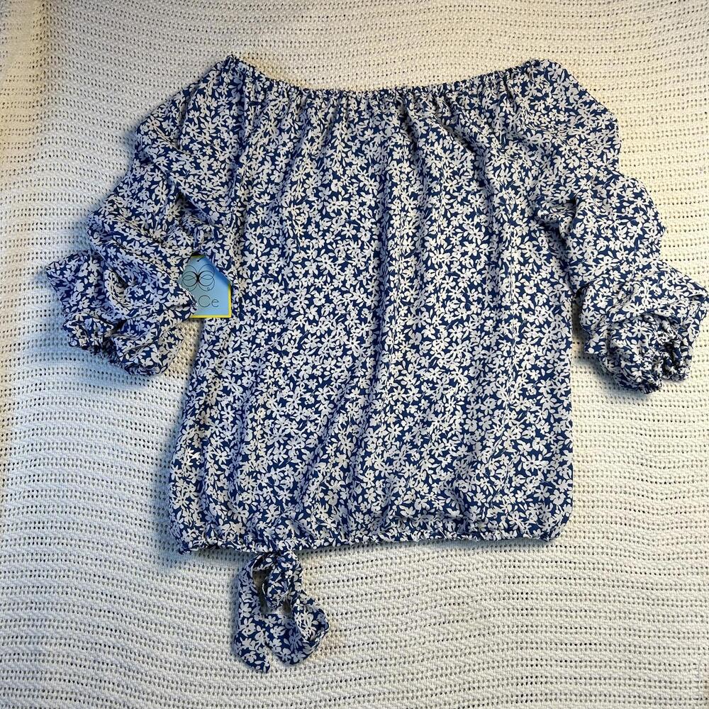 CeCe New With Tags Smocked Off the Shoulder Floral Blouse‎ L